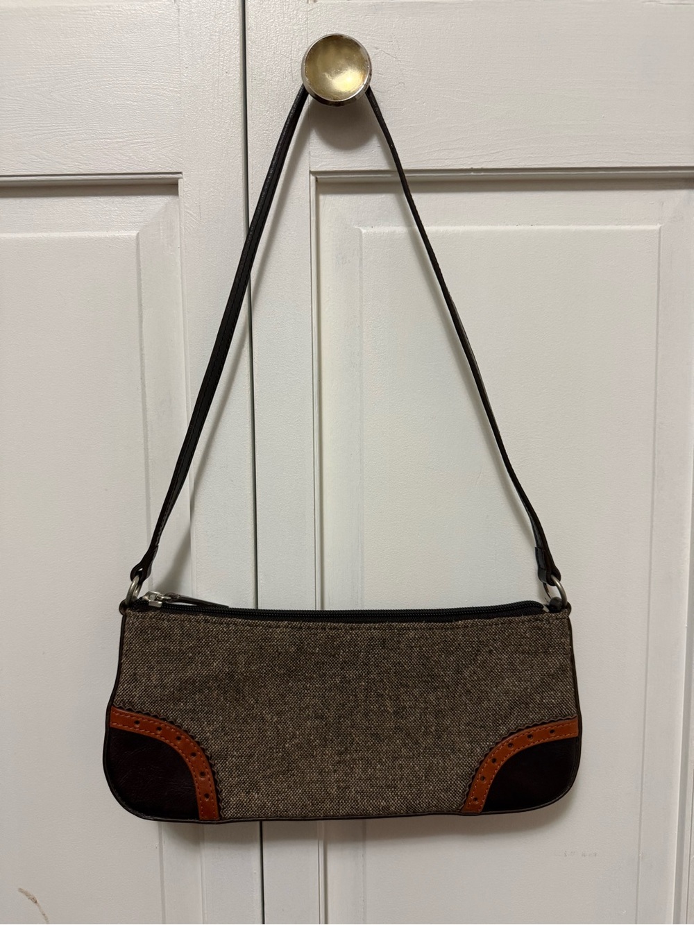 Y2K Vintage Express Mini Shoulder Bag Purse Tweed Wool Blend 90s Grunge Academia